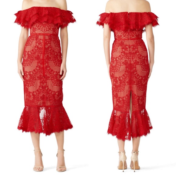 Marchesa Notte Red Laced Cocktail Dress in Size 0 - Picture 4 of 12